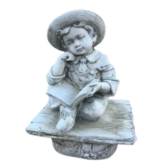 Boy Sitting Reading On Seat Statue  