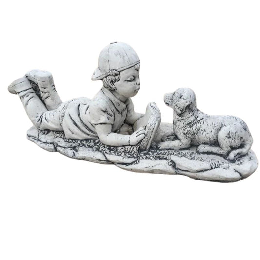 Lying Boy With Dog Statue  