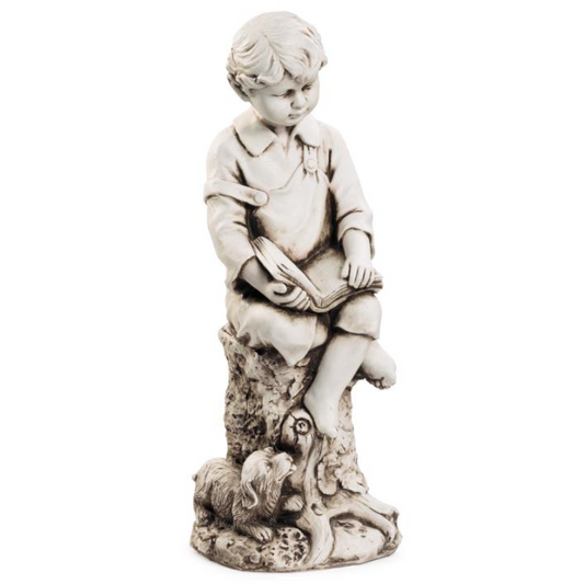 Boy with dog on Stump Reading Statue  