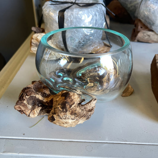 Molten Glass Bowl on Driftwood Decor Small ~12cm