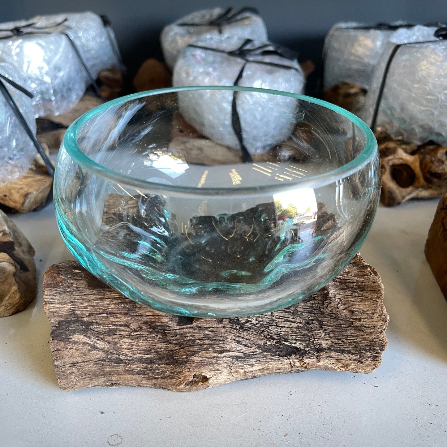 Molten Glass Bowl on Driftwood Decor Medium ~16cm