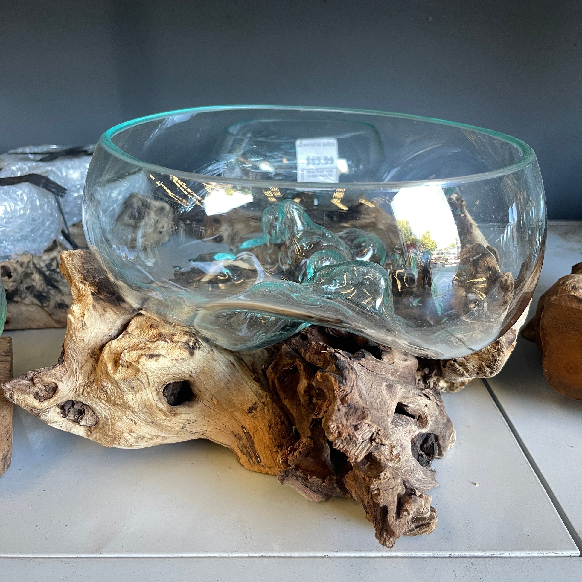 Molten Glass Bowl on Driftwood Decor XL ~26cm