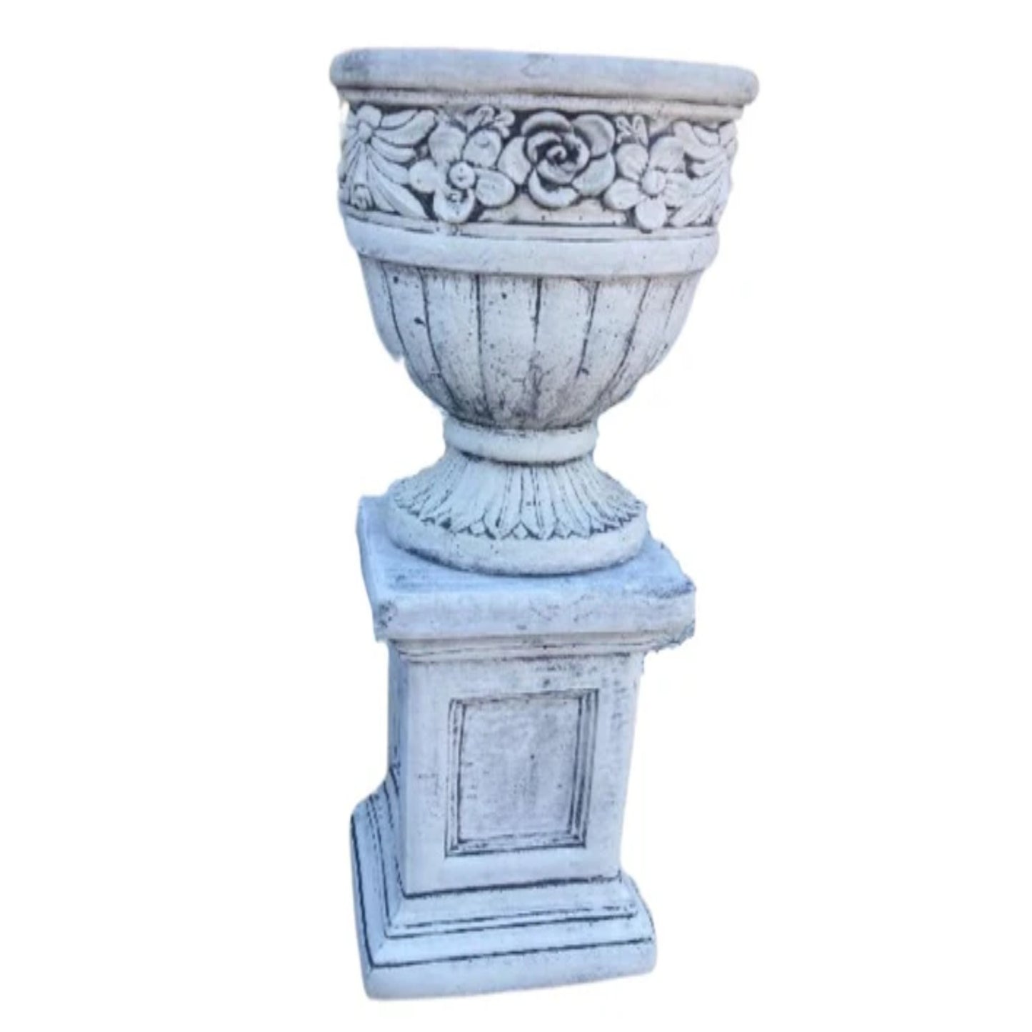 Floral Urn And Pedestal Statue  