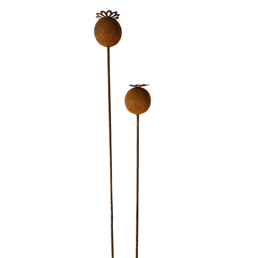 Poppy Head Stake Pair Decor  